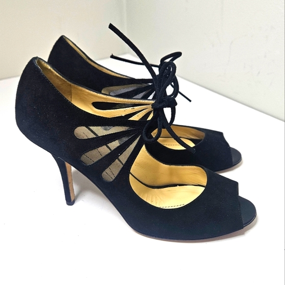 kate spade Shoes - Kate Spade Black Suede Stiletto Heels Lace Top Peep Toe Butterfly Wing 8.5